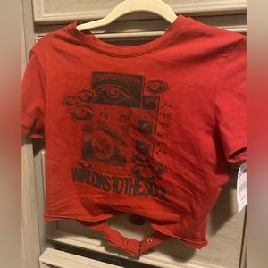 Size L. Red crop top with open back and buckle